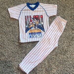 Vintage 90s Carter's Blue and Red Striped Graphic PJs